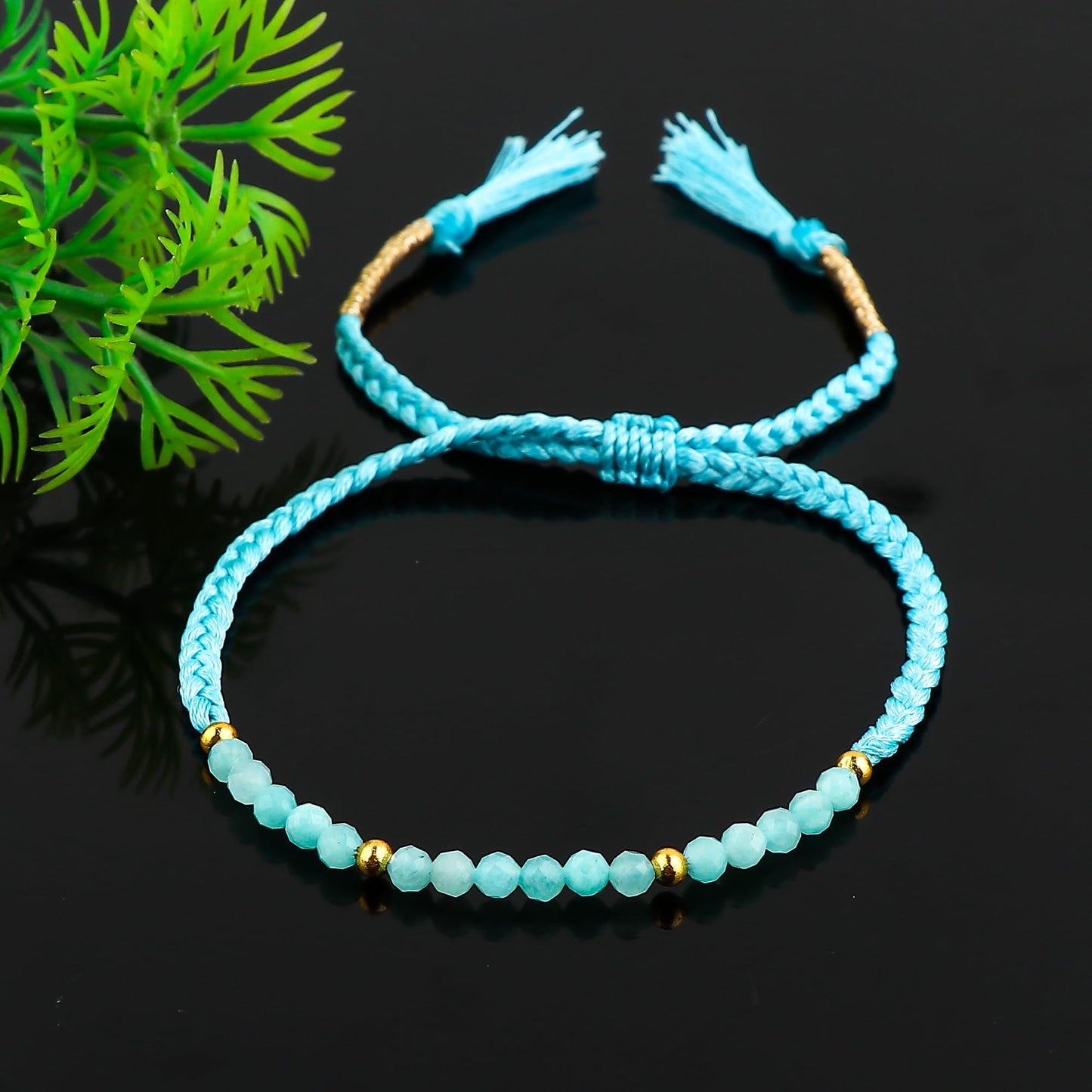 GEMSYMPHONY Amazonite Gemstone Beads Braided Bracelet – 3.5mm Natural Stone Beads, Handmade Adjustable Braided Rope Bracelet, Healing Crystal Jewelry for Men & Women, Unisex Boho Gift (Amazonite)