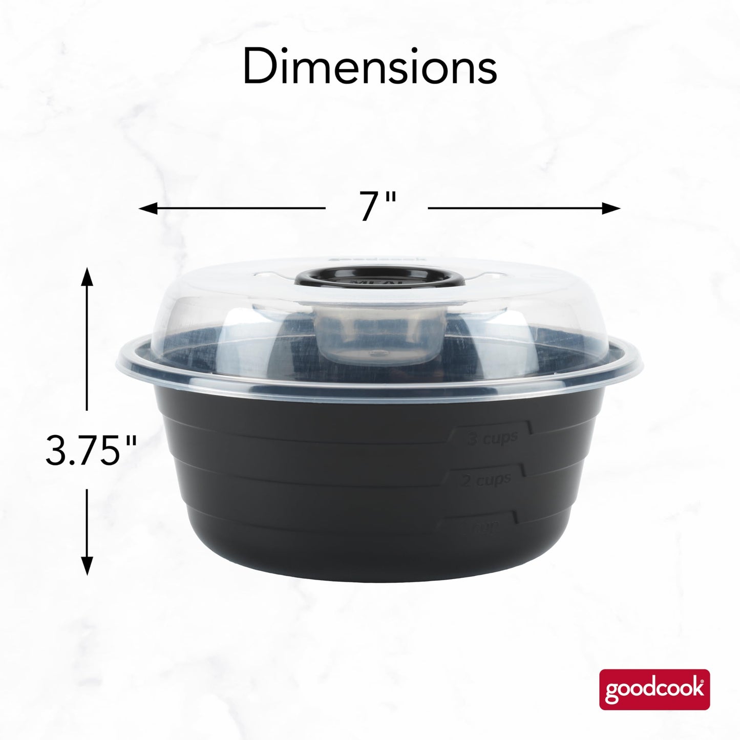 GoodCook 4-Cup Meal Prep Bowls Set with Lids and Dressing Cup, Microwavable Food Storage Containers for Meal Prepping, Set of 10, Black