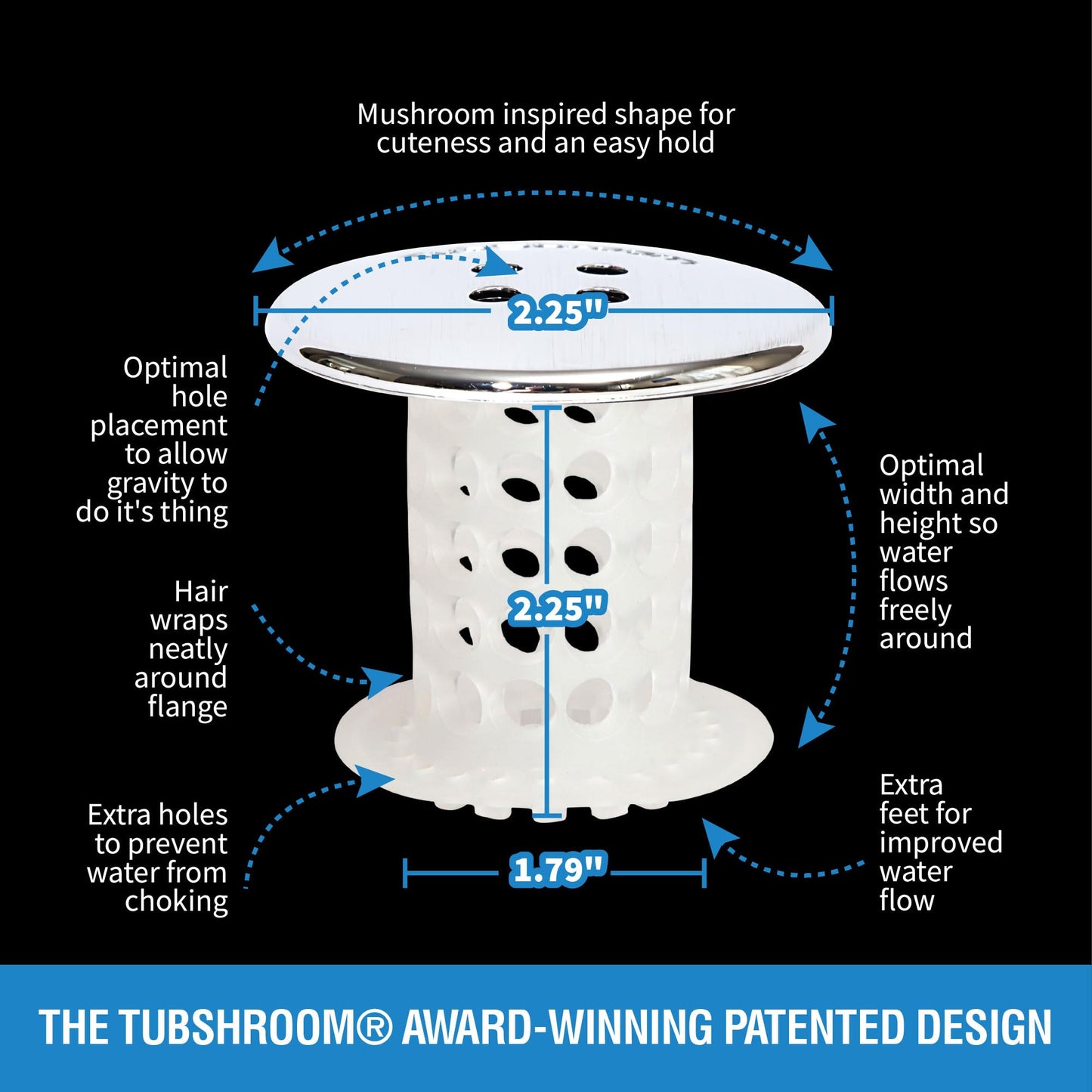 TubShroom Bathtub Drain Protector and Hair Catcher - 2 Pack, Chrome - Fits 1.5" - 1.75" Bathtub and Shower Drains
