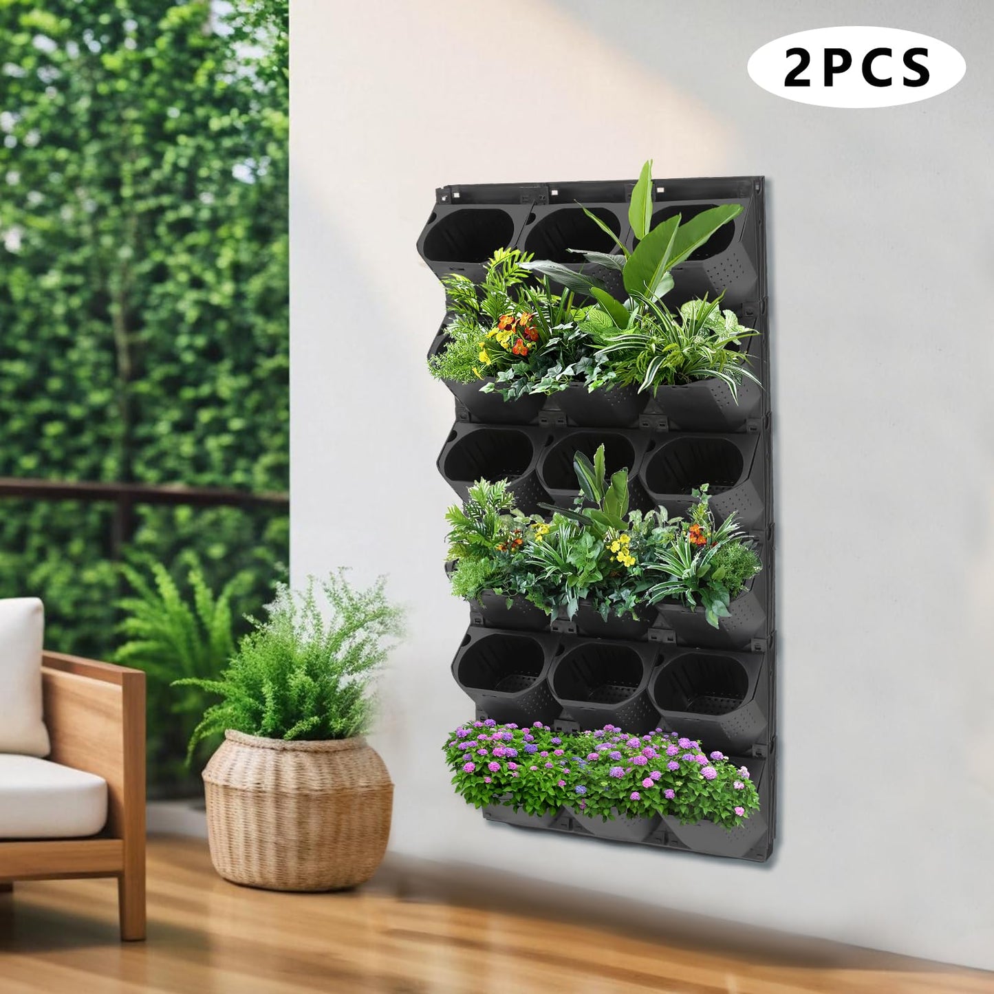 sertheha Self Watering Wall Planter with 36 Pots, Vertical Garden Planter for Indoor Plants, Wall Mounted Planters Hanging Flower Herbs Vegetables for Garden Balcony Decor (Black)