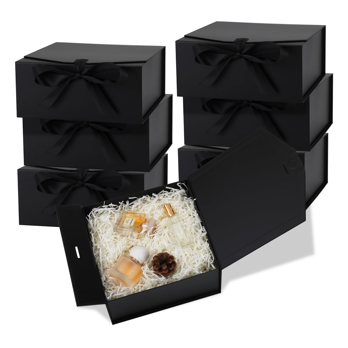 OEMVALATY 6-Pack Gift Boxes,9.5x6x3 Inch Magnetic Gift Boxes with Lids for Presents,Black with Ribbon, Bridesmaid Proposal Box for Wedding, Storage, Birthday