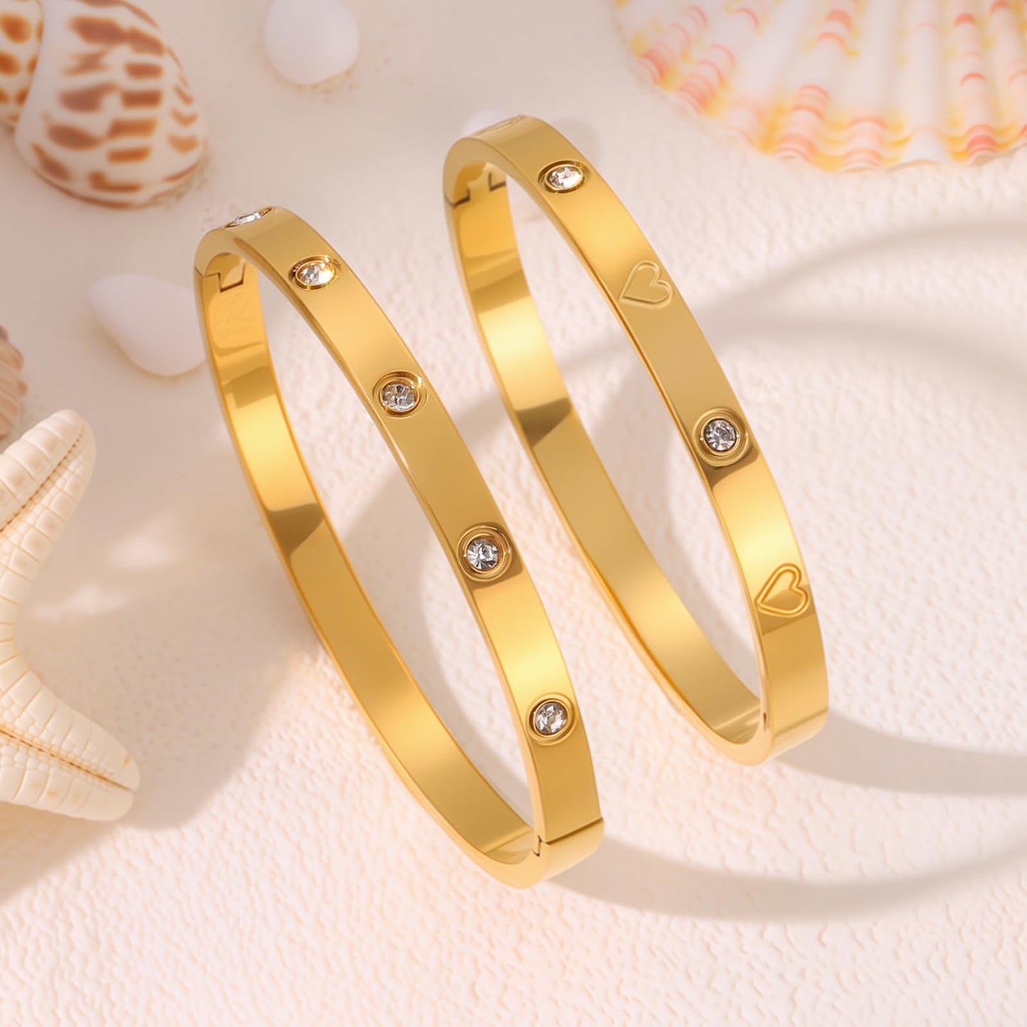 Camhanno 18K Gold Plated Stainless Steel Cuff Bracelet & Love Friendship Screw Bangle Bracelet Set for Women with Gift Box (2Pcs Gold Set Style 4)