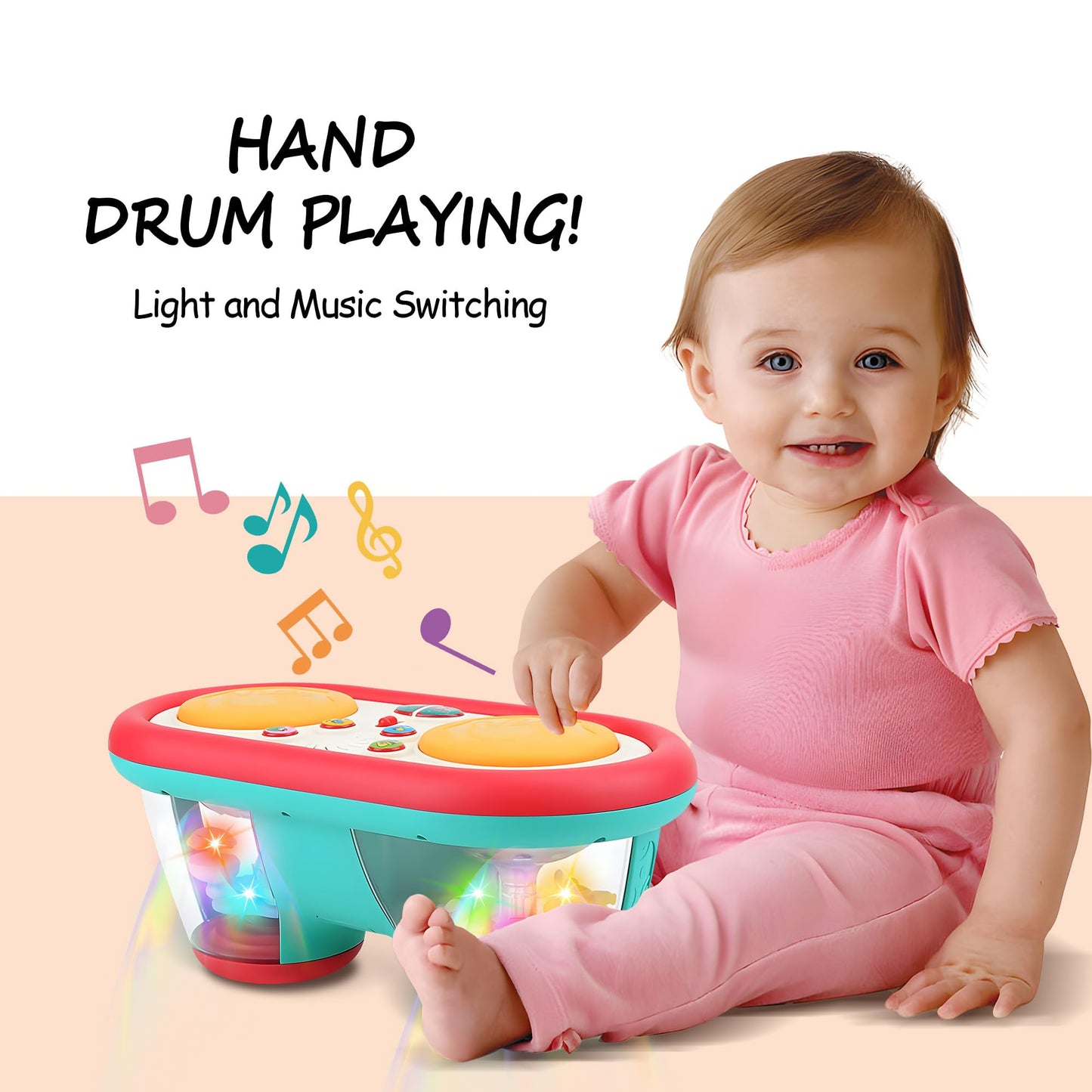 ROHSCE Montessori Sensory & Musical Baby Bundle: Textured Turtle Balls & Drum Musical Learning Infant Toys