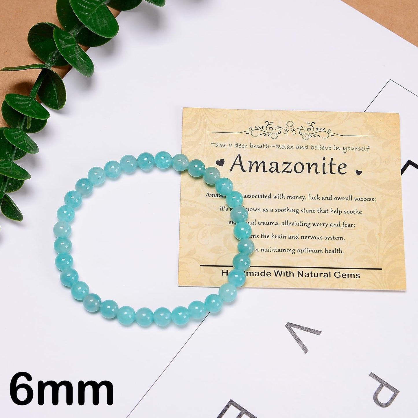 CHCCOYE 6mm Natural Healing Gemstone Bracelet Handmade Yoga Stretch Elastic Bracelet Stress Relief Crystal Jewelry for Men and Women (6mm Grade A Amazonite)