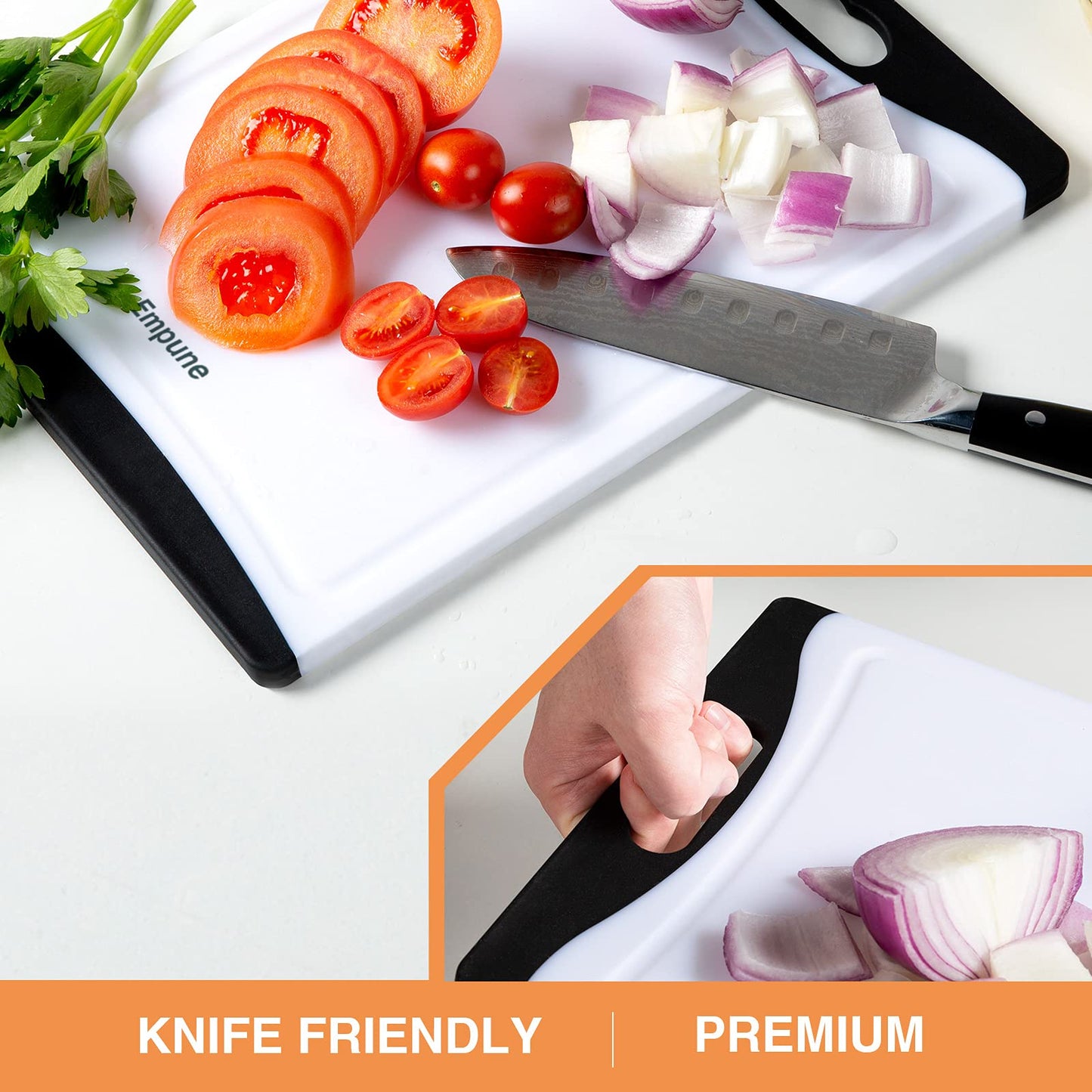 Empune Extra Large Cutting Boards, Plastic Cutting Boards for Kitchen (Set of 4) Cutting Board Set Dishwasher Safe Chopping Board with Juice Grooves Easy-Grip Handles, Black