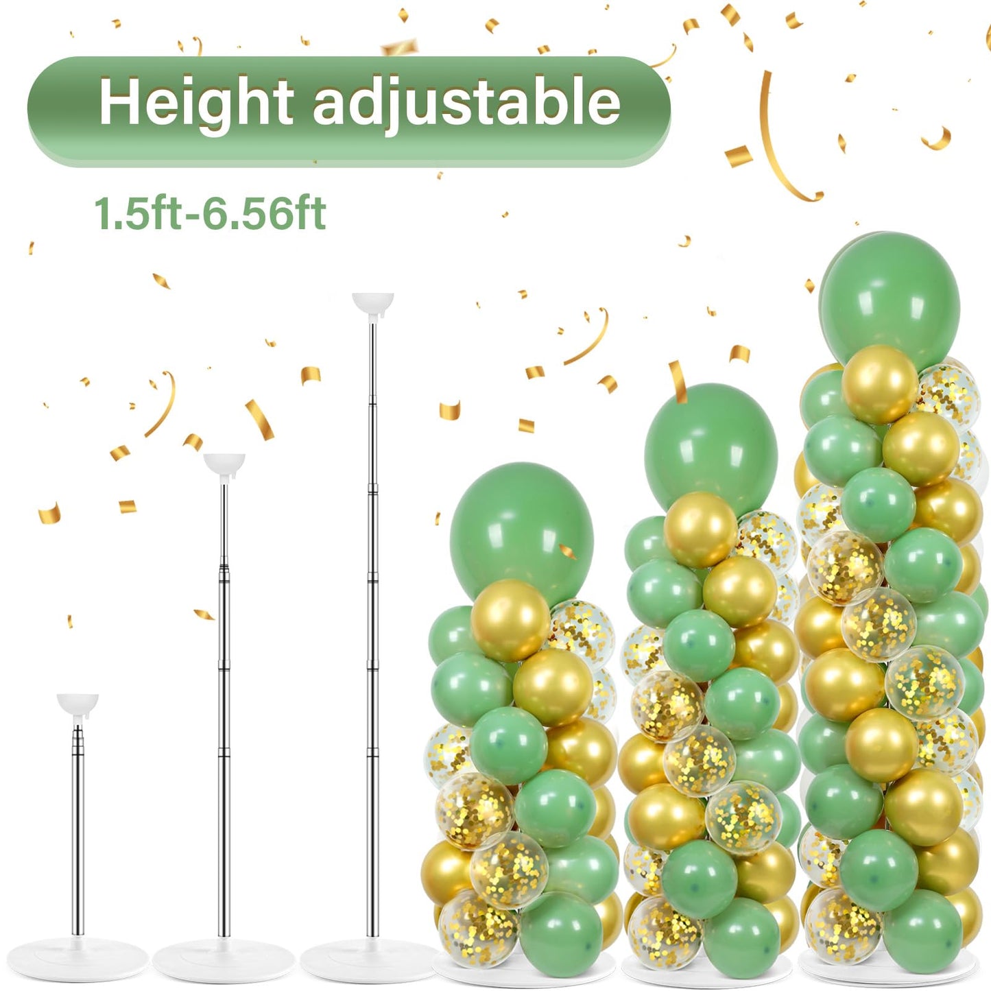 2 Sets Sage Green Balloon Column Stand Kit with 100 Balloons Spring Graduation Adjustable Balloon Tower Stand with Bases Olive Green Gold Column for Mother's Day Birthday Wedding Party Decor