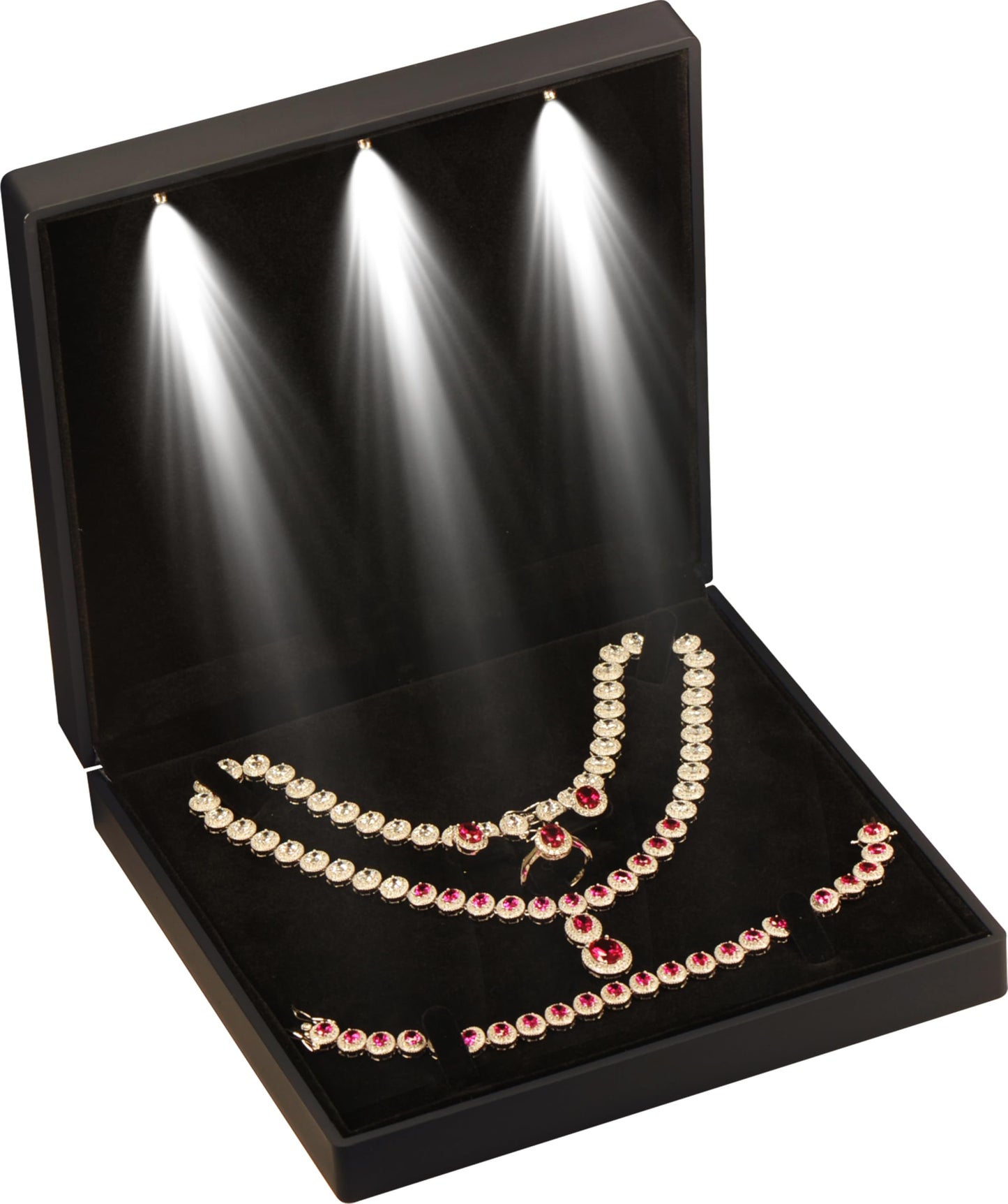 LED Black Extra Large Necklace Earring Ring Bracelet Set Jewelry Gift Box with Light for Wedding, Engagement..for Men Women