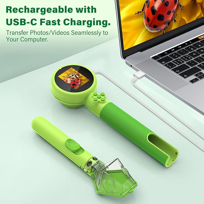 Microscope for Kids with Bug Catcher, 1080P HD Digital Handheld Portable Kids Microscope, 2 in 1 STEM Science Educational Learning Kit Christmas Birthday Gifts Toys for 3-15 Boys & Girls (Green)