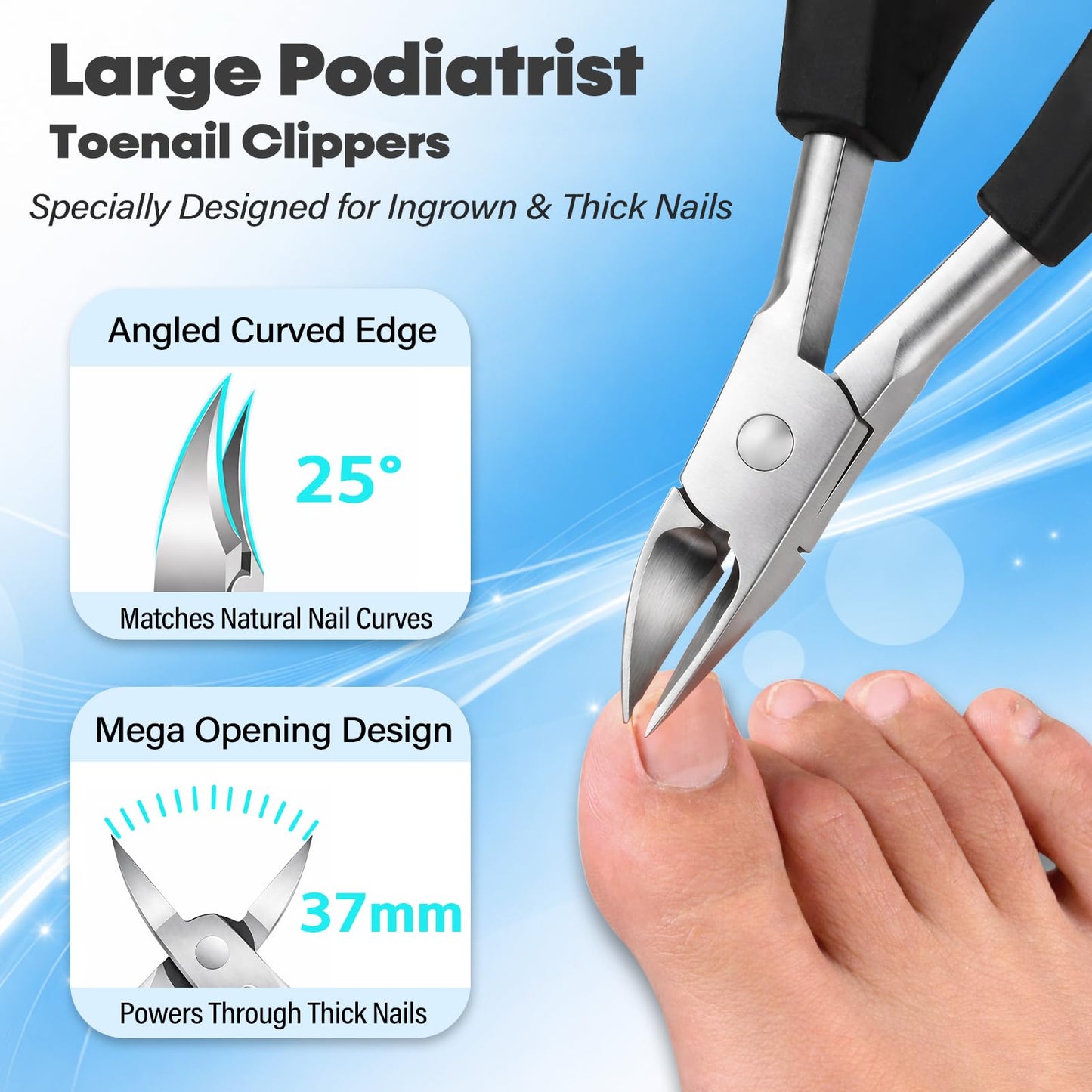 8-in-1 Heavy Duty Toenail & Fingernail Clippers for Seniors Men with Thick & Ingrown Nails - Manicure Pedicure Kit with 360° Swivel Head - Professional Wide Jaw Podiatrist Tools