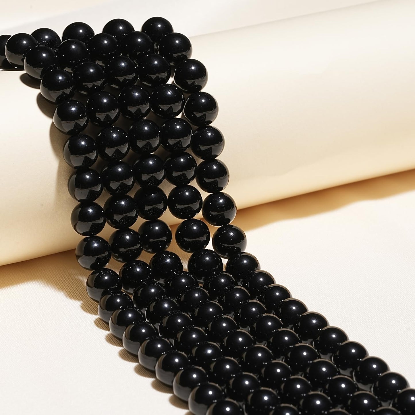 8mm Natural Black Onyx Agate Gemstone Beads Polished Round Smooth Stone Beads for Bracelets Jewelry Making 15inch Loose Beads