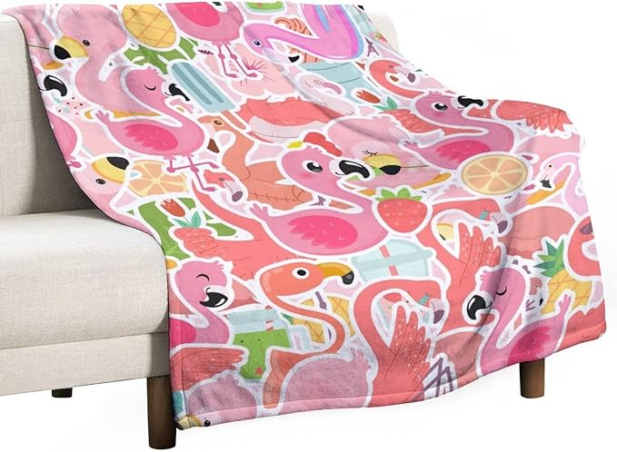Flamingo Blanket Gifts - 40 x 50 Inches Funny Flamingo Throw for Kids - Pink Warm Furry Plush Blankets for Couch