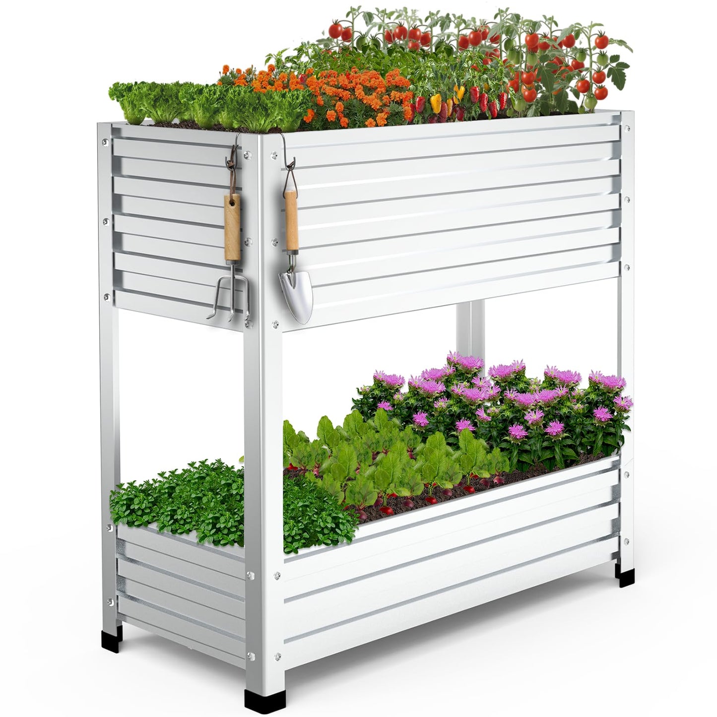 Cybrasc 2-Tier Galvanized Raised Garden Bed with Legs, 36"x16"x36" Metal Elevated Planter Box (12" Top/8" Bottom Depth), 500LB Capacity for Vegetables, Herbs, Leafy Greens, Flowers on Patio Yard