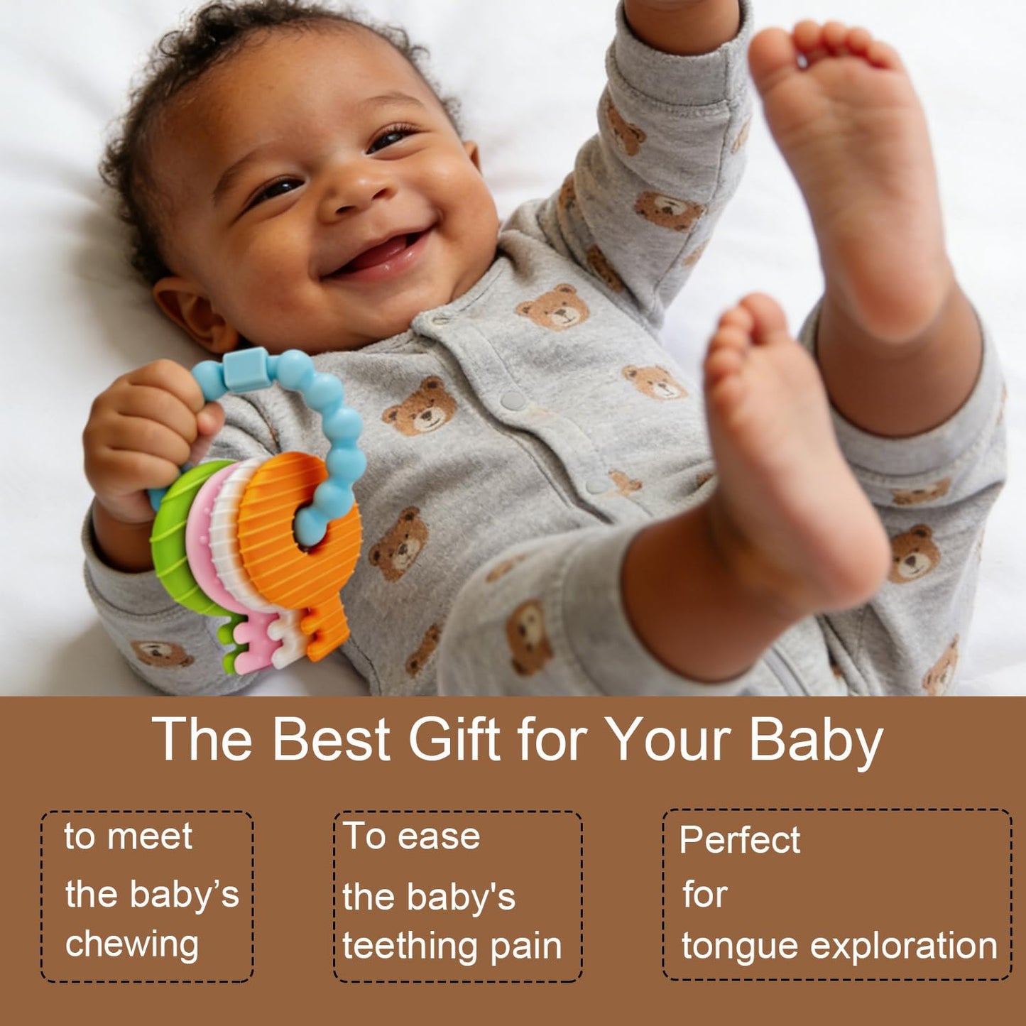 YAPROMO Baby Silicone Teething Keys Toy, Cute Key Ring Shape Chew Toy, Perfect First Easter Basket Stuffers for Babies 3-18 Months