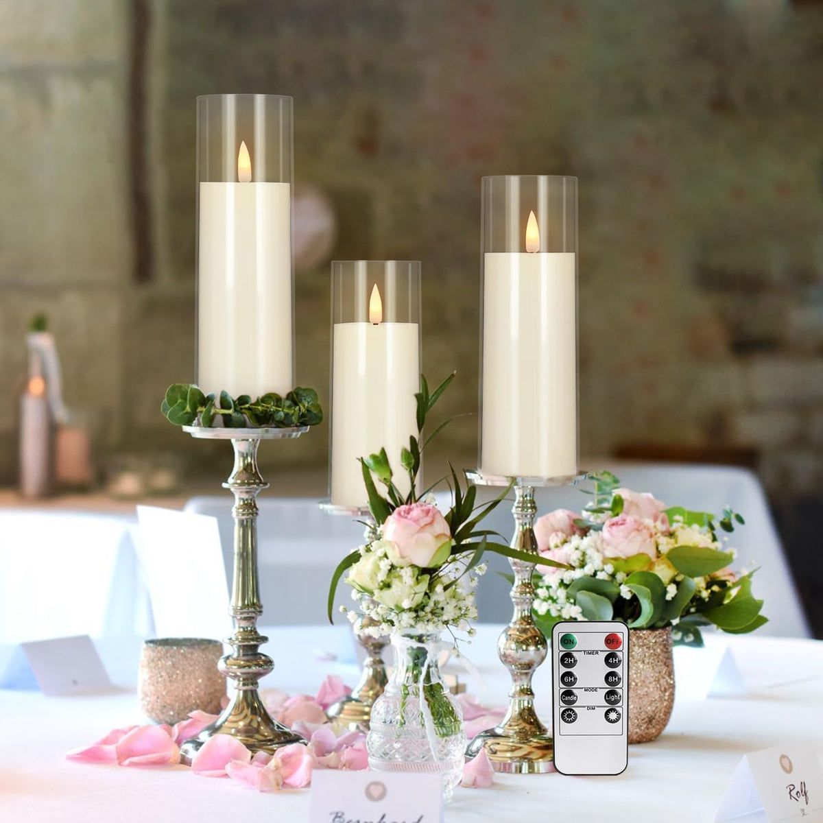 Flickering Flameless Candles Battery Operated with Remote and 2/4/6/8 H Timer Plexiglass Led Pillar Candles with Realistic Moving Wick Candles for Home Decor Pack of 48(D2.2"xH 5"6"7")(Ivory)
