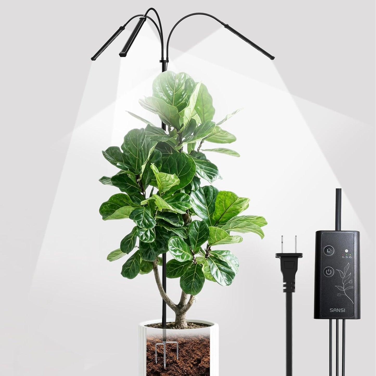 SANSI Grow Light for Large Indoor Plants, LED Plant Lights for Indoor Growing, Full Spectrum 4/8/12H Timer, 4-Level Dimmable, 79"-90" Height Adjustable, High PPFD for Tall Plants, Upgraded Stakes