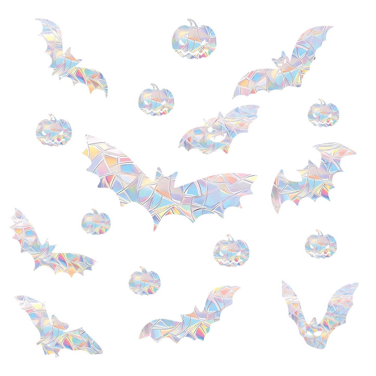 54PCS Halloween Bat Window Stickers Prevent Birds from Hitting Windows, Rainbow Sun Catcher Stickers No Glue Required, Non-Adhesive Reusable Vinyl Rainbow Stickers