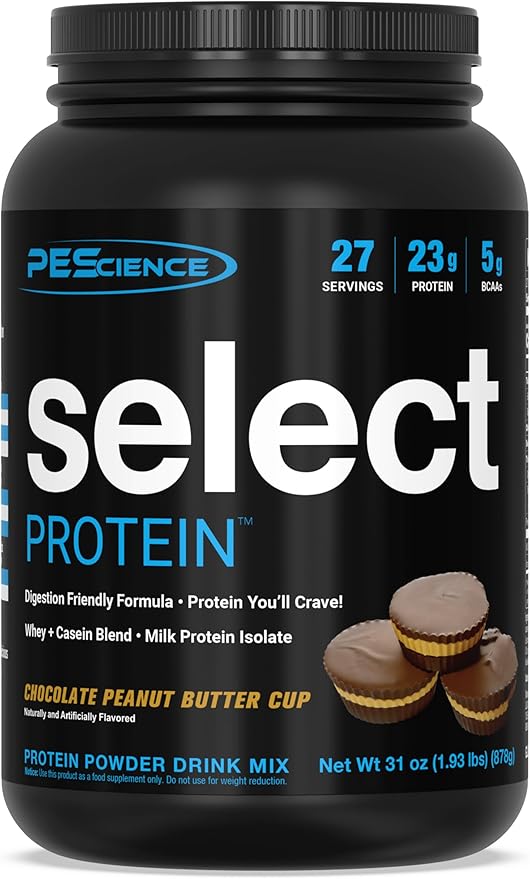 PEScience Select Low Carb Protein Powder, Chocolate Peanut Butter Cup, 27 Serving, Whey and Casein Blend, Keto Friendly, Gluten Free, Best Tasting, Clean Isolate for Women and Men