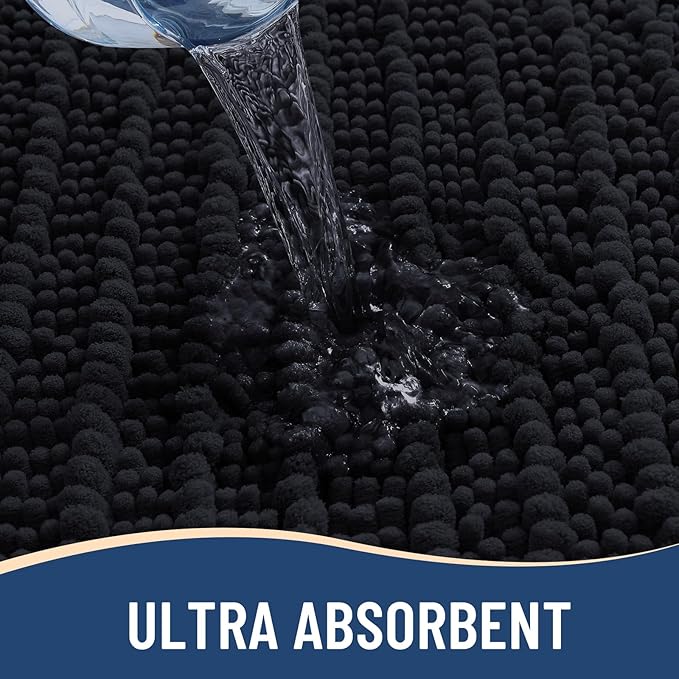 Arotive Luxury Chenille Bathroom Rug Mat, Extra Soft Thick Absorbent Shaggy Bath Rugs, Non-Slip Machine Wash Dry, Plush Bath Mats for Bathroom, Shower and Tub, 47x20, Black