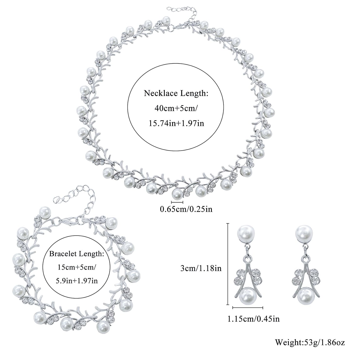 AILUOR Pearl Jewelry Set for Women - 14K Gold/Silver Plated Pearl Necklace, Earring & Bracelet Set - Wedding Bridal Gift (3pcs Silver)