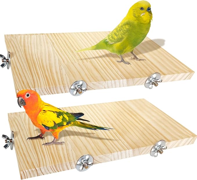 Arfubye 2PCS 13.8x7.9 inches Large Bird Perch Stand Wooden Parakeet Stand Platform Parrot Cage Accessories Rectangle Corner Stand Perch Shelf for Budgie Cockatiel Conure Macaw African Grey Chinchilla