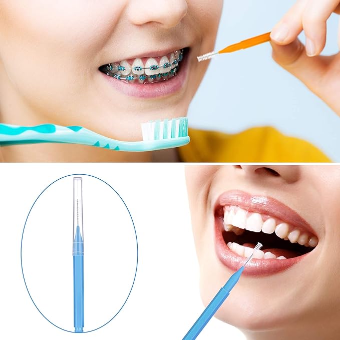 Patelai 100 Pieces Braces Brush for Cleaner Interdental Brush Toothpick Dental Tooth Flossing Head Oral Dental Hygiene Flosser Toothpick Cleaners Tooth Cleaning Tool(Bright Colors,Multiple Sizes)
