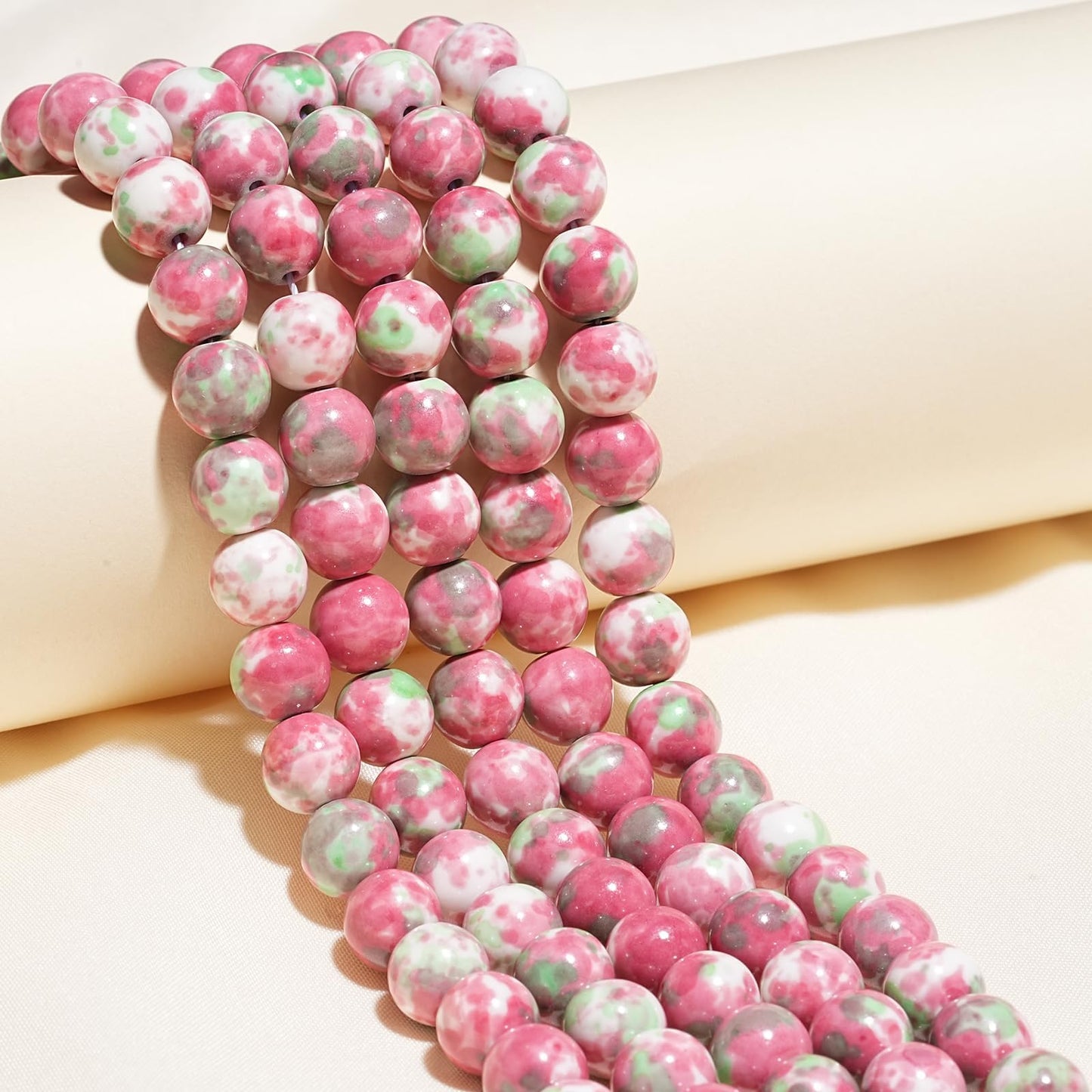 8mm Natural Green Red Rain Flower Gemstone Beads Polished Round Smooth Stone Beads for Bracelets Jewelry Making 15inch Loose Beads
