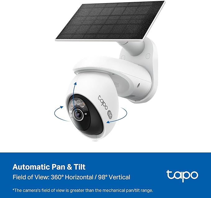 Tapo 4K Outdoor Pan/Tilt Wireless Security Camera - Battery with Solar Charging, 360° Motion Track, 24/7 Capture, Person/Vehicle Detection, Subscription-Free Local Storage or Optional Cloud, C660 KIT