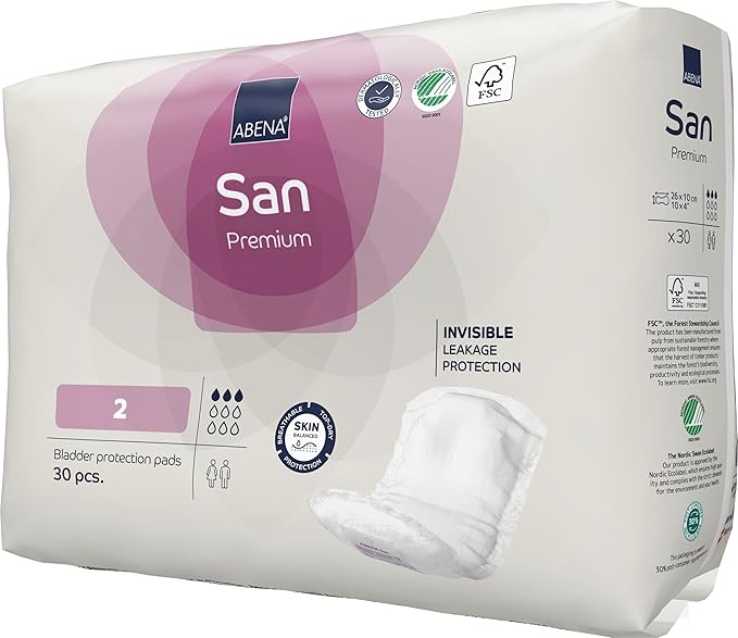 Abena San Premium Incontinence Pads, Light Absorbency, (Sizes 1 to 3A), Size 2, (Pack of 8, 240 Count Total)