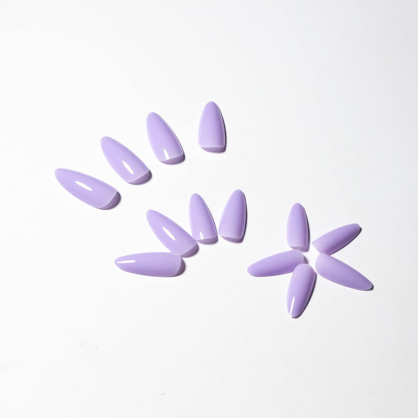 Light Purple Press on Nails Medium Stiletto Almond,KQueenest Pure Color Acrylic Nails Kit Reusable Fake Nails with Feature Protective UV Coating for Women Nail Art Manicure in 24PCS