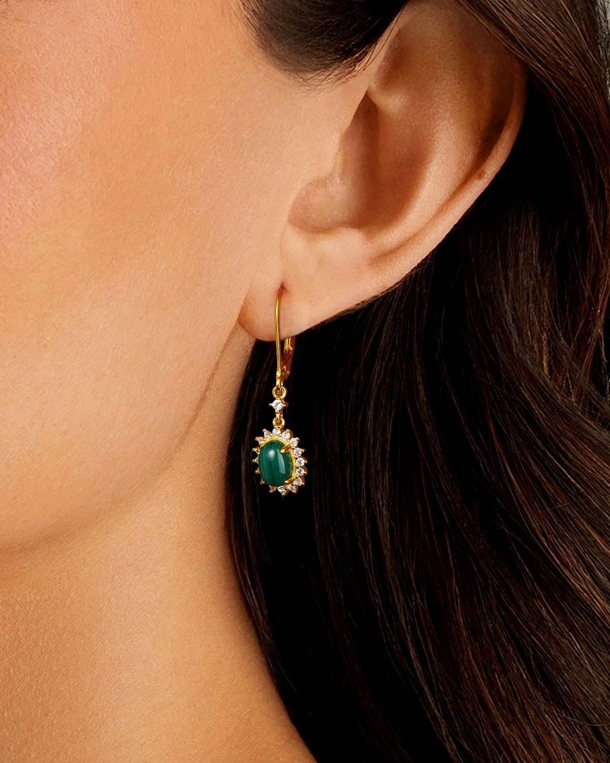 AIBAO Malachite Dangle Earrings for Women Green Crystal Snowflake Dangling Earrings Boho Jewelry Sterling Silver Oval Malachite Drop Earrings