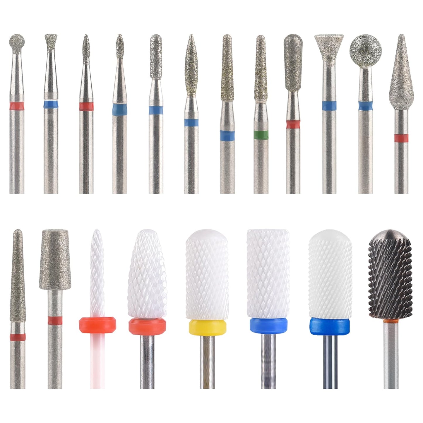 Rolabling 20pcs Nail Drill Bits Sets 3/32 Inch Diamond Cuticle Electric Nail File and Ceramic Acrylic Gel Nail Bit Kit Acrylic Nail Art Tools Carbide Cuticle Remover Bits for Manicure Pedicure Tool