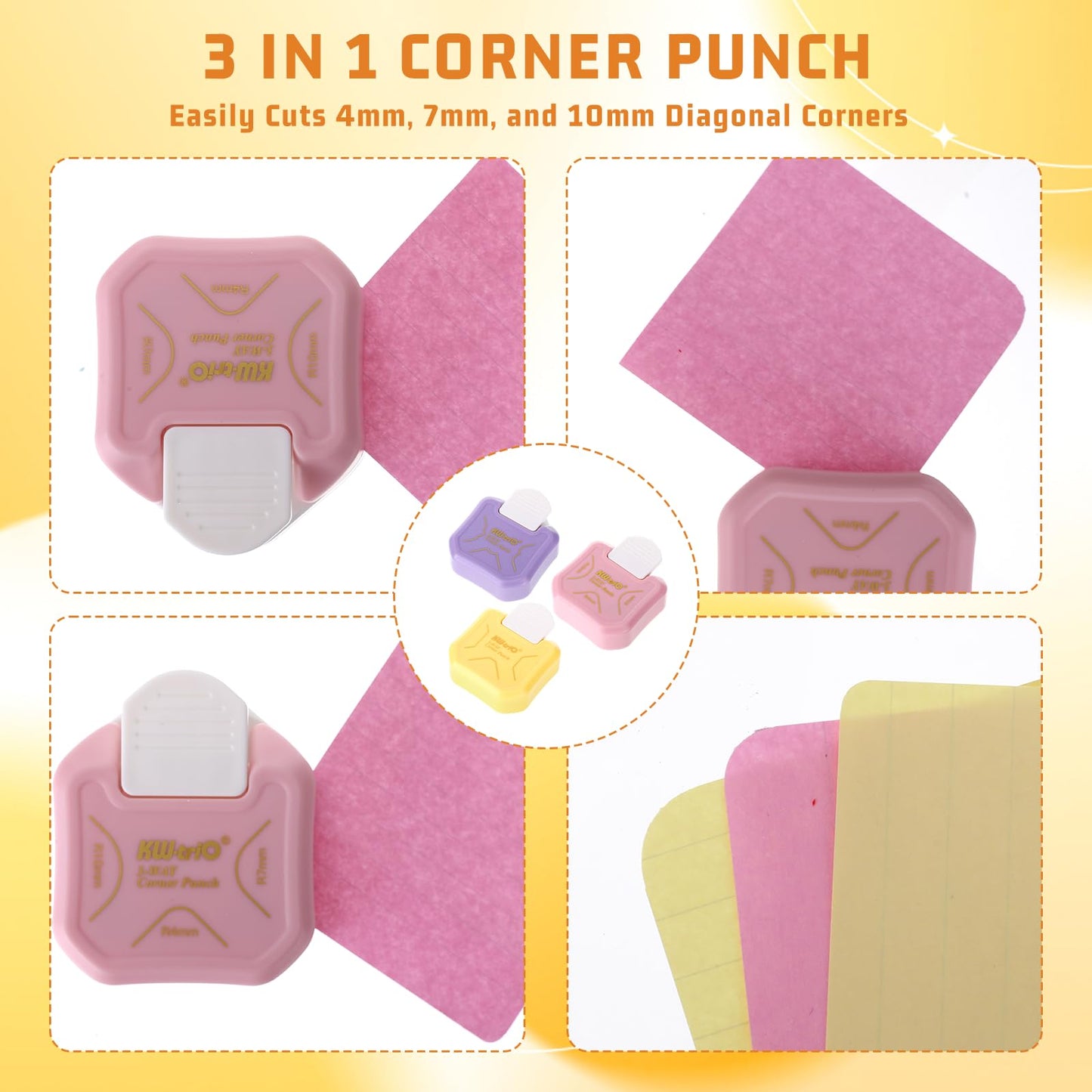 3 Pcs Corner Rounder Punch 3 in 1 Paper Corner Cutter Three Way Corners Cutter (Rounder+Beauty Shape+Chamfer Edges) for Cardstock Envelope Laminate DIY Card Making Paper Crafts Scrapbook Supplies
