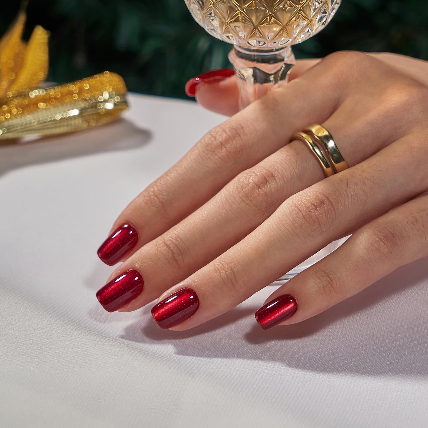 BTArtbox Press on Nails Short Square - Dark Red Nails with Glossy French Tips in a Matte Finish, Soft Gel Fake Nails Glue On Nails in 16 Sizes for Christmas, Hot Love & Cozy Cocoa
