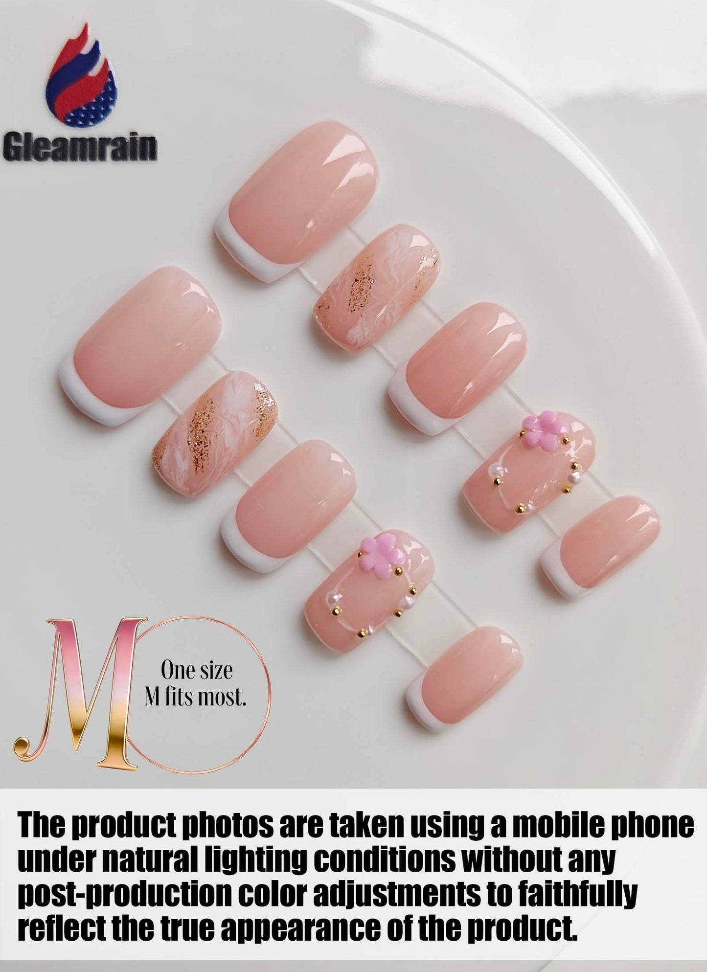 Gleamrain Medium Handmade Press On Nails M Size - 10Pcs - Gleamrain Design 501