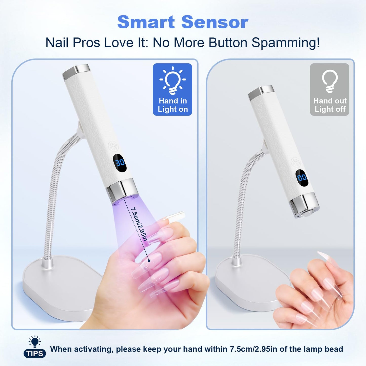 Lynsalene Handheld Mini UV Nail Lamp, Portable Flash Cure Light with Upgraded Magnetic Stand & Smart Sensor - Rechargeable Nail Dryer Fast Curing Gel Nails at Salon,Home & Travel (White)