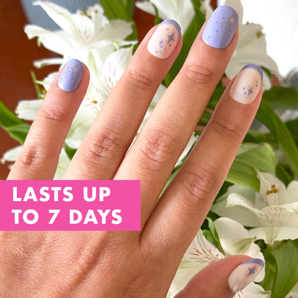 Olive & June Classic Super Stick Mani Press On Nails | No Glue Needed | 32 Tab Nails 16 Sizes | Non-Toxic Tabs Easy On-Off Non-Damaging Realist Look | 7-Day Wear | Short, Round | Mixed Purple Sparkle