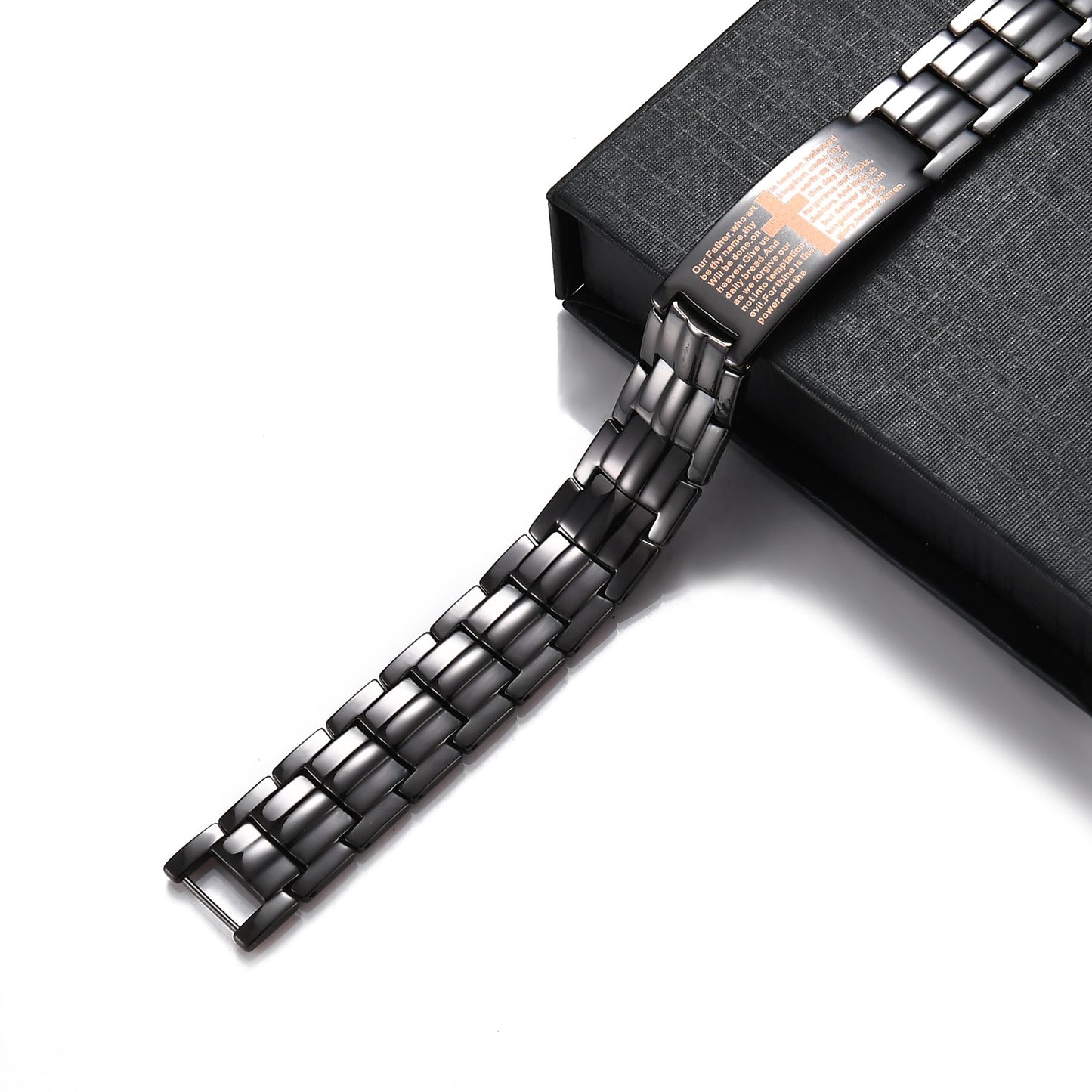 Picalela Magnetic Copper Bracelet for Men & Women, 99% Pure Solid Copper with Magnets, Adjustable Clasp, Retro Cross Design, Perfect for Stylish Matching (BLACK)