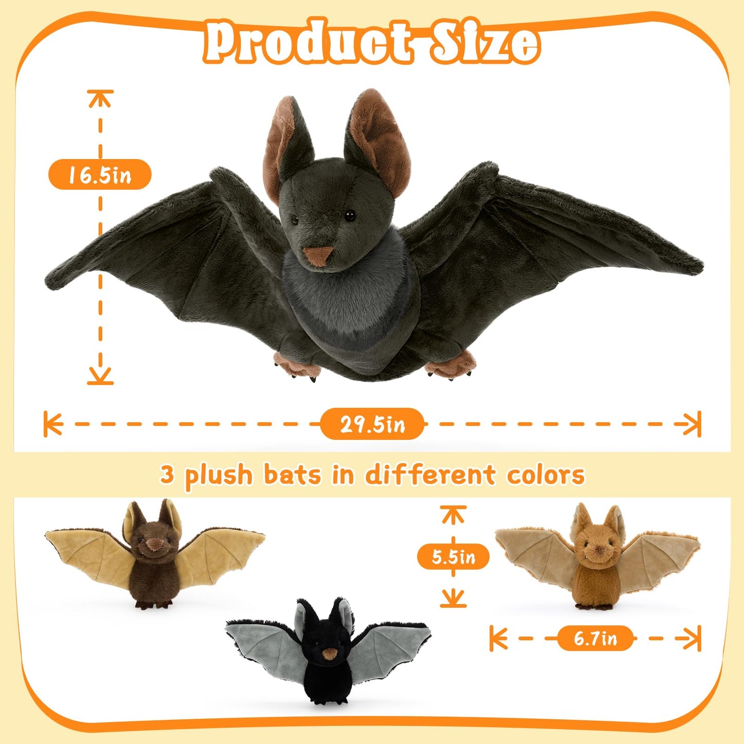 Tezituor 4Pcs Realistic Bat Stuffed Animals Set, 32inch Large Mommy Stuffed Bat with 3 Cute Babies for Boys Girls, Hugging Soft Bats Plush Toy Gift for Halloween Christmas Party