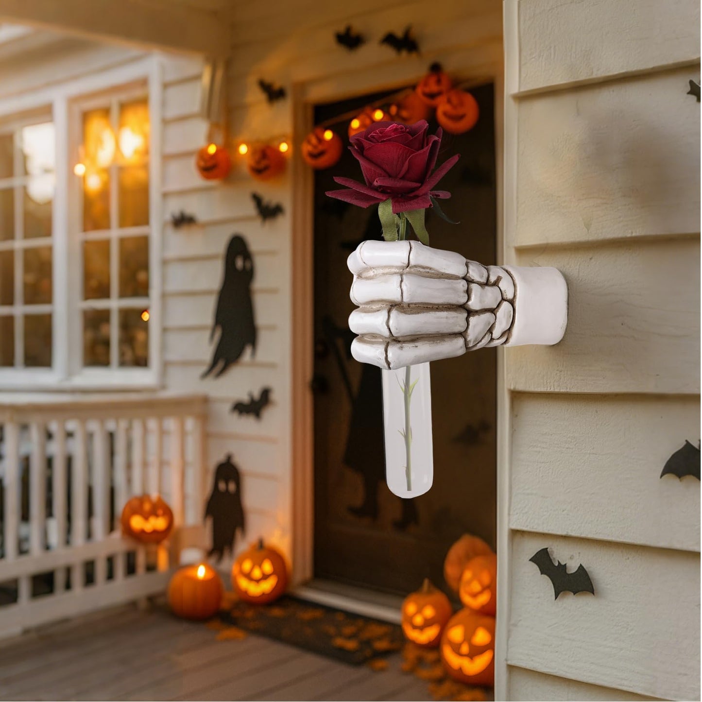 XYQXYQ Halloween Wall Sculpture, Wall Mounted Creepy Skull Hands,Gothic Hanging Art Sculpture,Unique Vase,Horror Skeleton Hand Wall Decorations, Terror Home Decor (White)
