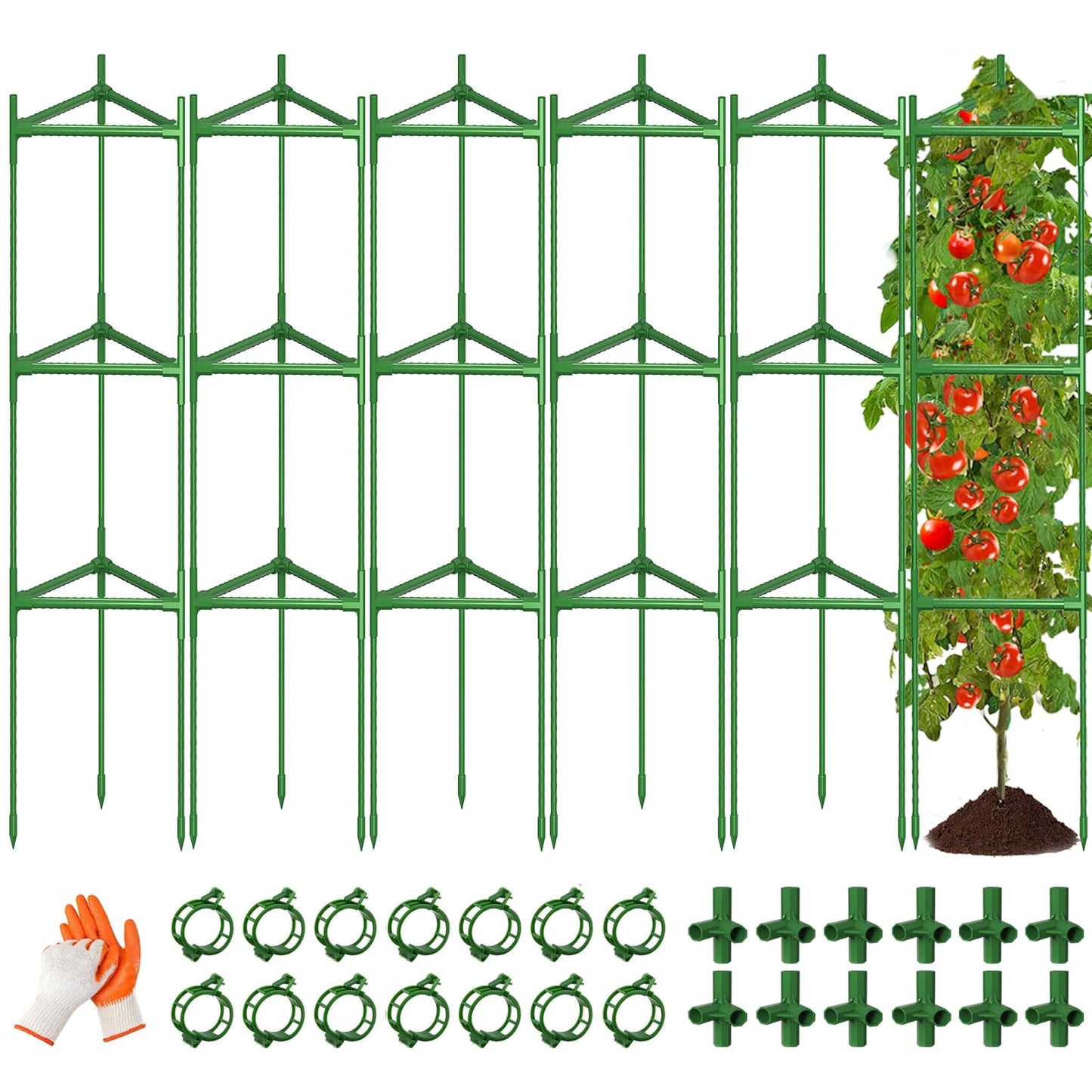 6 Pack Large Tomato Cage for Garden Up to 49" H X 16" W Metal Plant Support Stakes with Clips Triangle Pea Cages Cucumber Trellis for Vegetables Pots Vines Flowers Climbing Plants