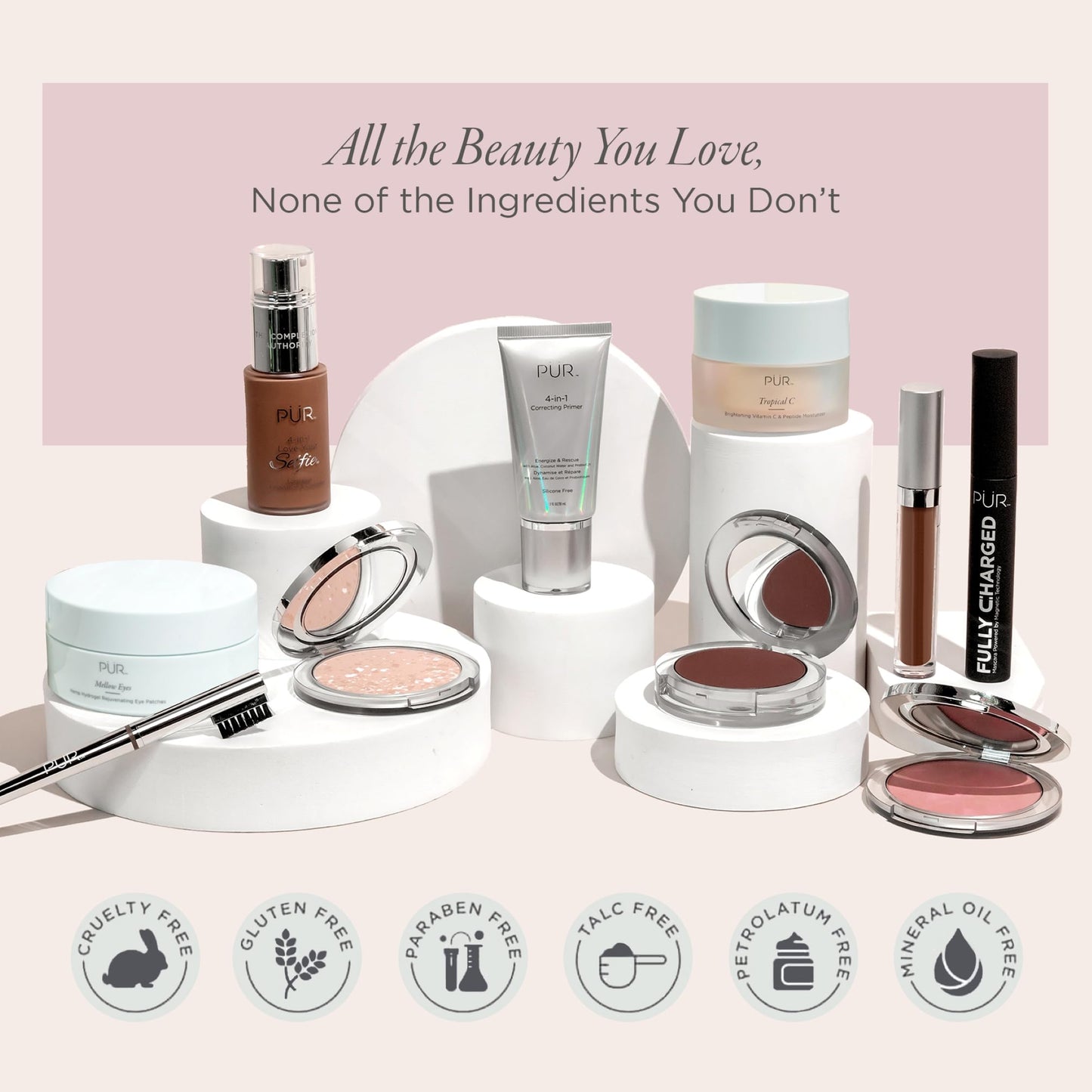 PÜR MINERALS Multitasking Essentials Kit, Medium Dark - Makeup Gift Set Includes 4-in-1 Correcting Primer, Fully Charged Mascara, 4-in-1 Pressed Mineral Powder & 1 Chisel Brush