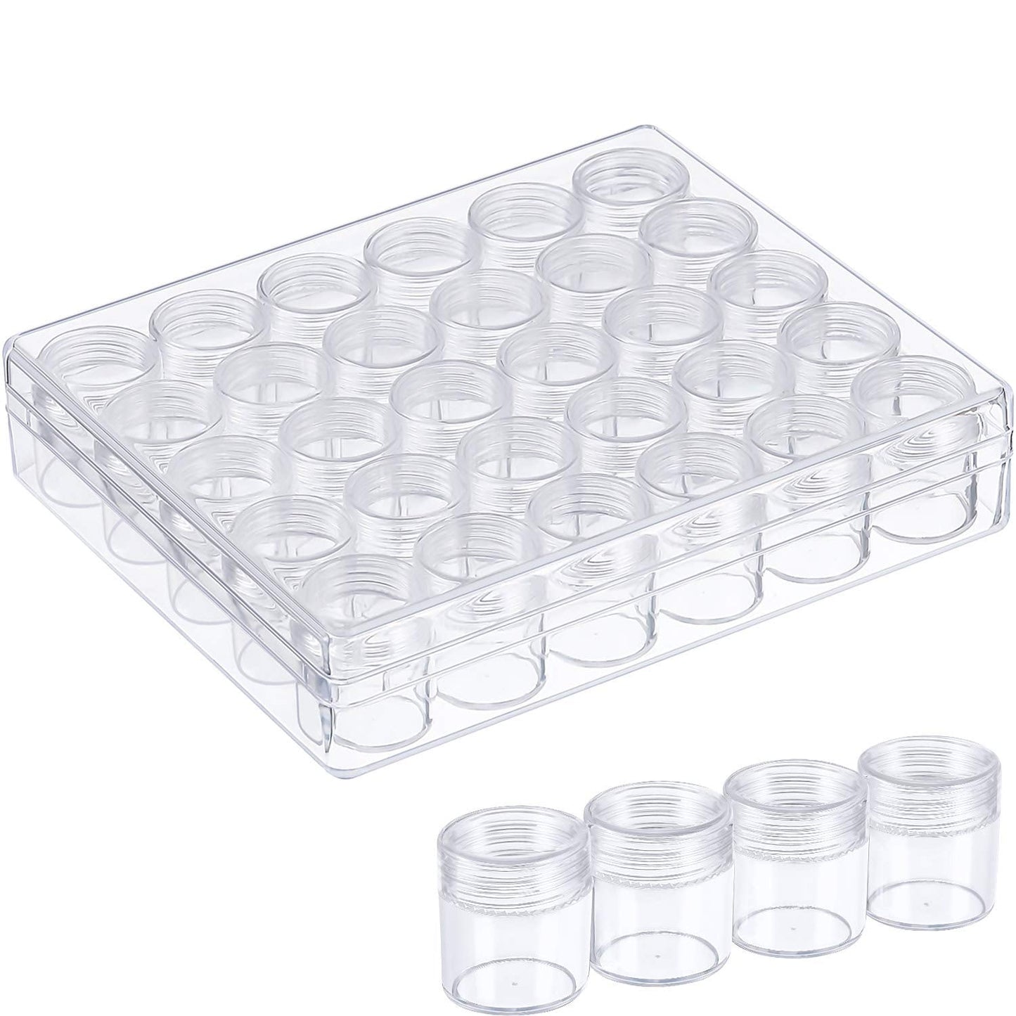 Blulu 30 Grids Bead Organizer Bead Containers Diamond Art Painting Storage with Lid Clear Plastic Small Storage Jars Diamond Painting Accessory Box for DIY Craft Jewelry Seeds(1.15 x 1 Inch)