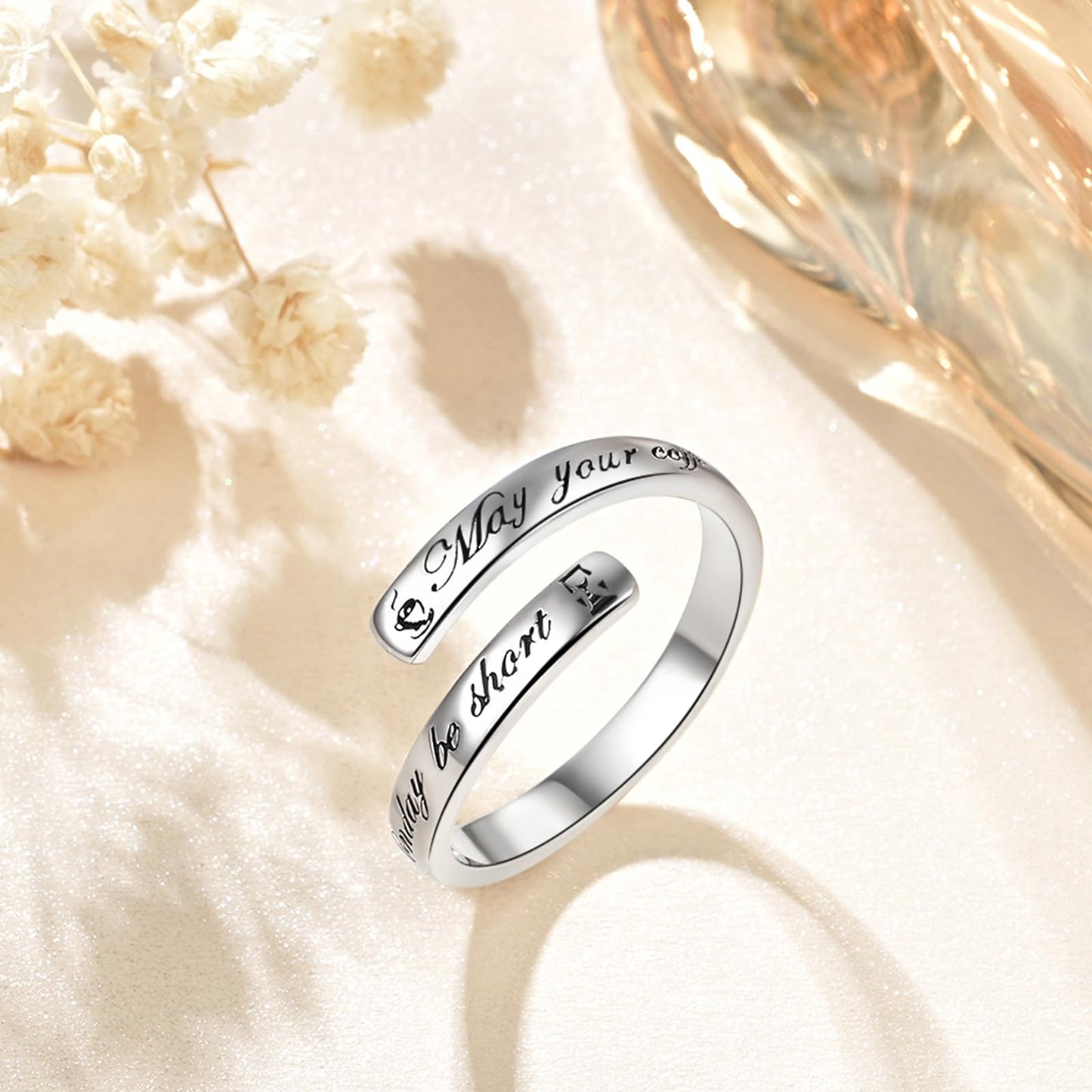 JXJL S925 Sterling Silver Inspirational Jewelry Rings Adjustable Ring Personality Encouragement Gift for Teens Women