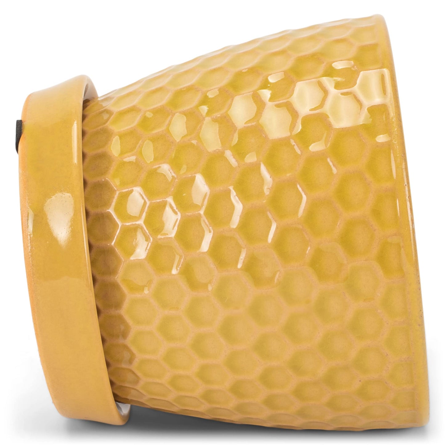 Napco Honeycomb Yellow 4.75 Inch Ceramic Flower Pot Planter with Saucer