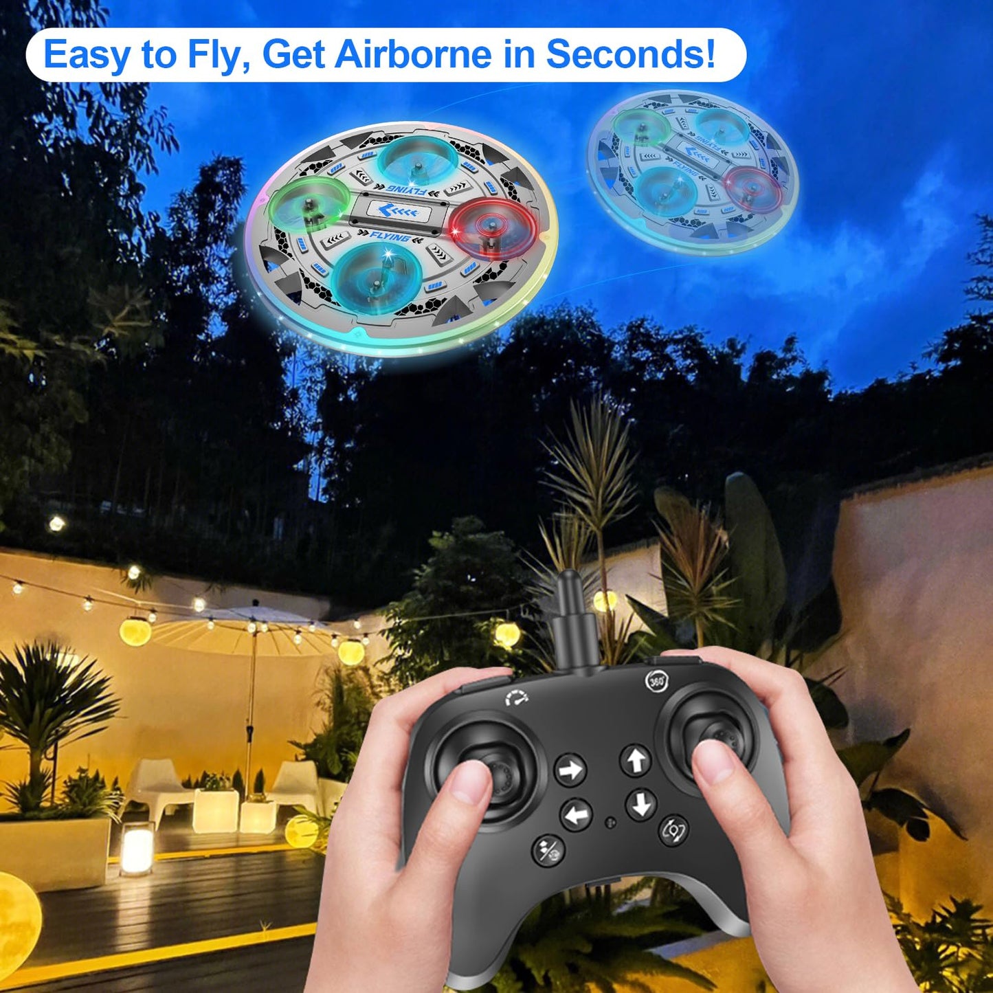 RC UFO Airplane for Kids and Beginners, 2.4GHz Drone Remote Control UFO Plane with 360° Flip, Auto Hovering and 2 Batteries (Blue)