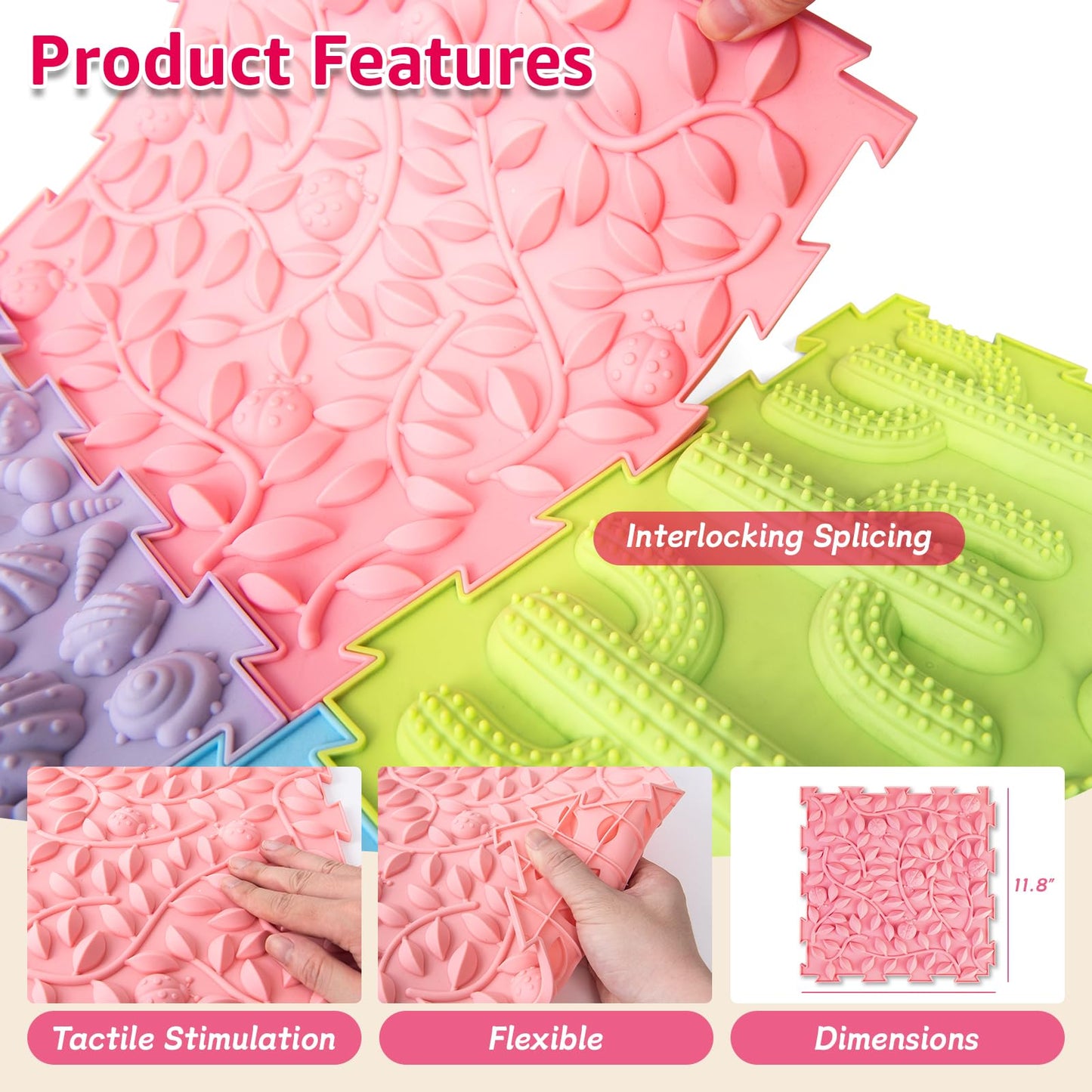 Edusense Sensory Mat for Autistic Children Massage Game Mats Puzzle Play Mats Textured Sensory Floor Tiles for Kids Toddlers Sensory Room Must Have