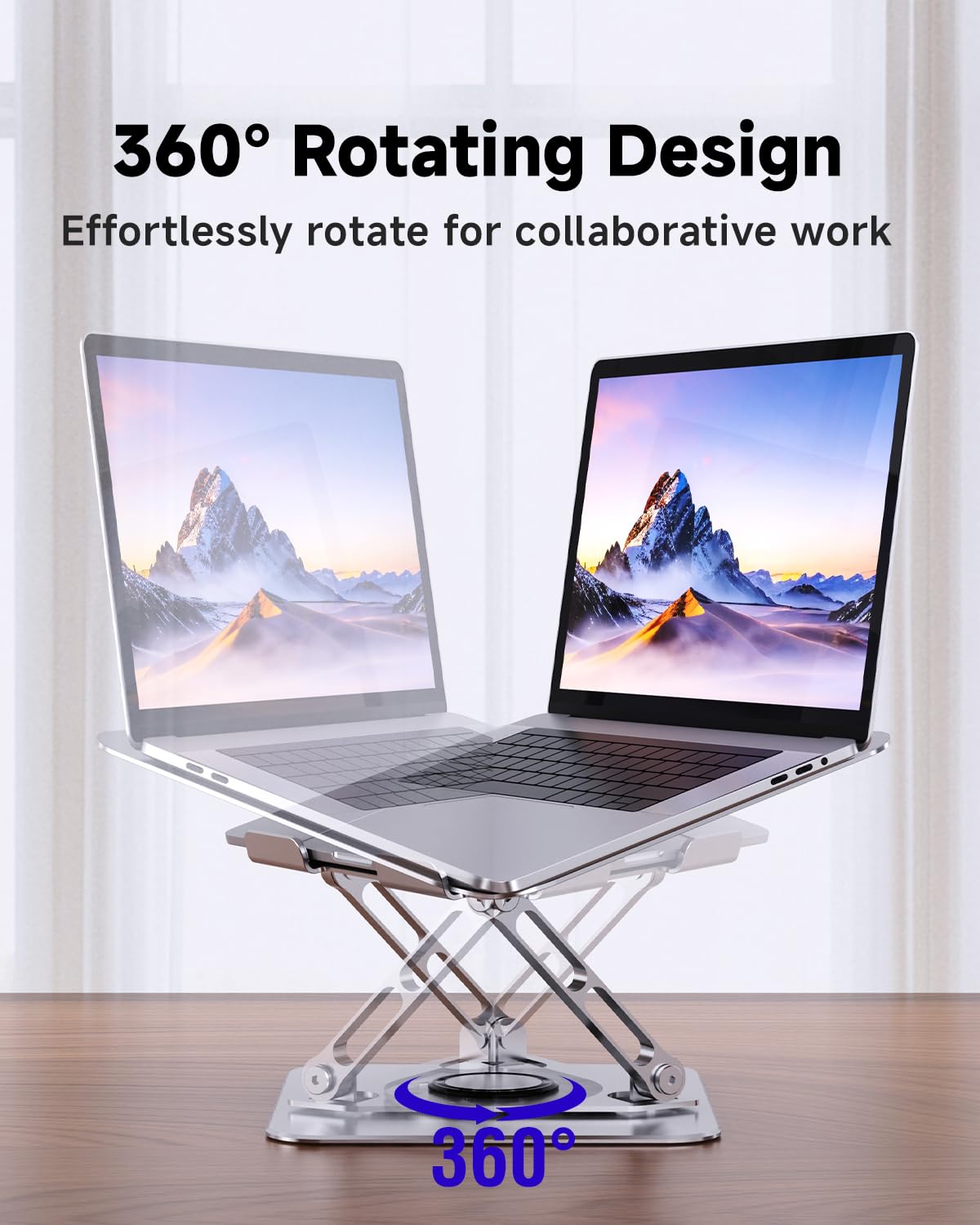 SENZANS Laptop Stand for Desk, Adjustable Laptop Stand Swivel Computer Riser 360 Rotation Base, Portable Ergonomic Laptop Holder for Office Home Fits MacBook Air Pro, Dell, HP (10"-17.3") - Silver