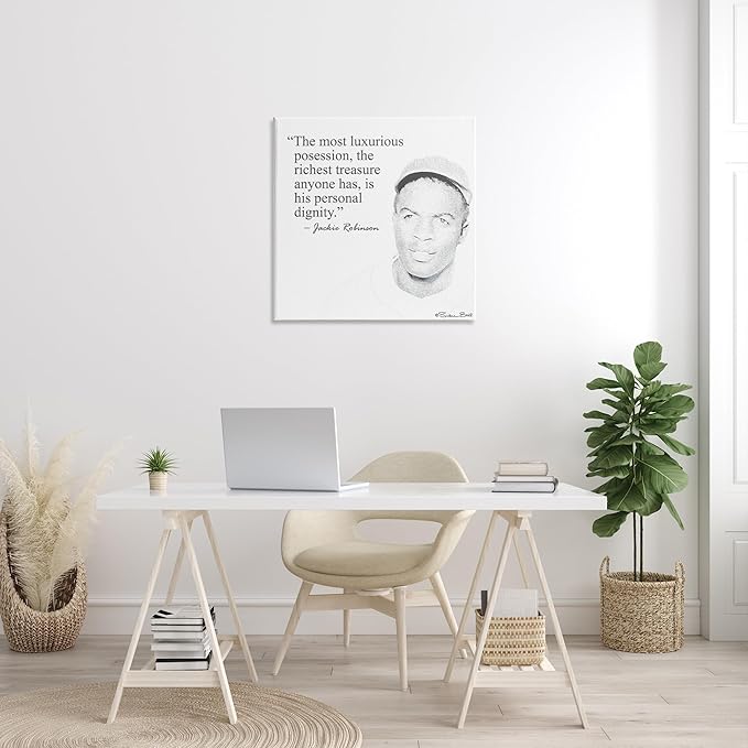 Stupell Industries Personal Dignity Jackie Robinson Quote Black and White Canvas Wall Art, 30x30, Multicolor