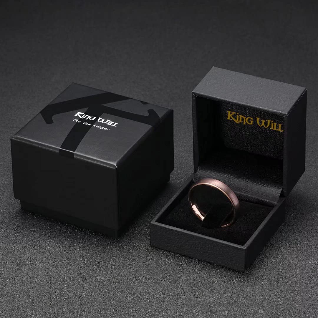 King Will 4mm Brown & Rose Gold Plated Wedding Band for Women Men, Domed Brushed Two Tone Tungsten Carbide Rings for Men, Comfort Fit, Durable, Size 10.5