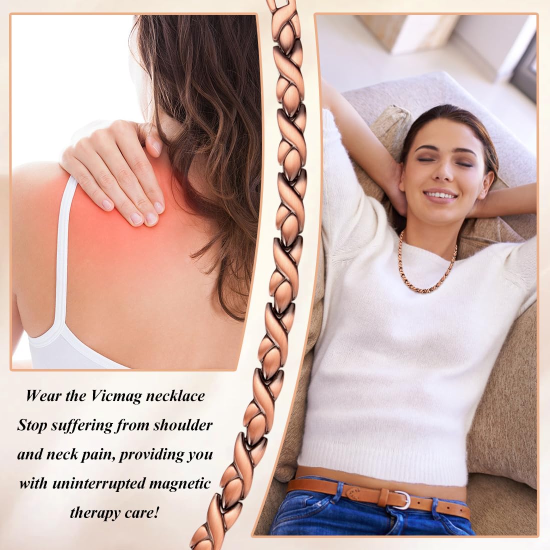 Vicmag Copper Magnetic Necklace for Women Men - Ultra Strength Magnets-99.9% Solid Pure Copper Ring Necklace for Neck Gift